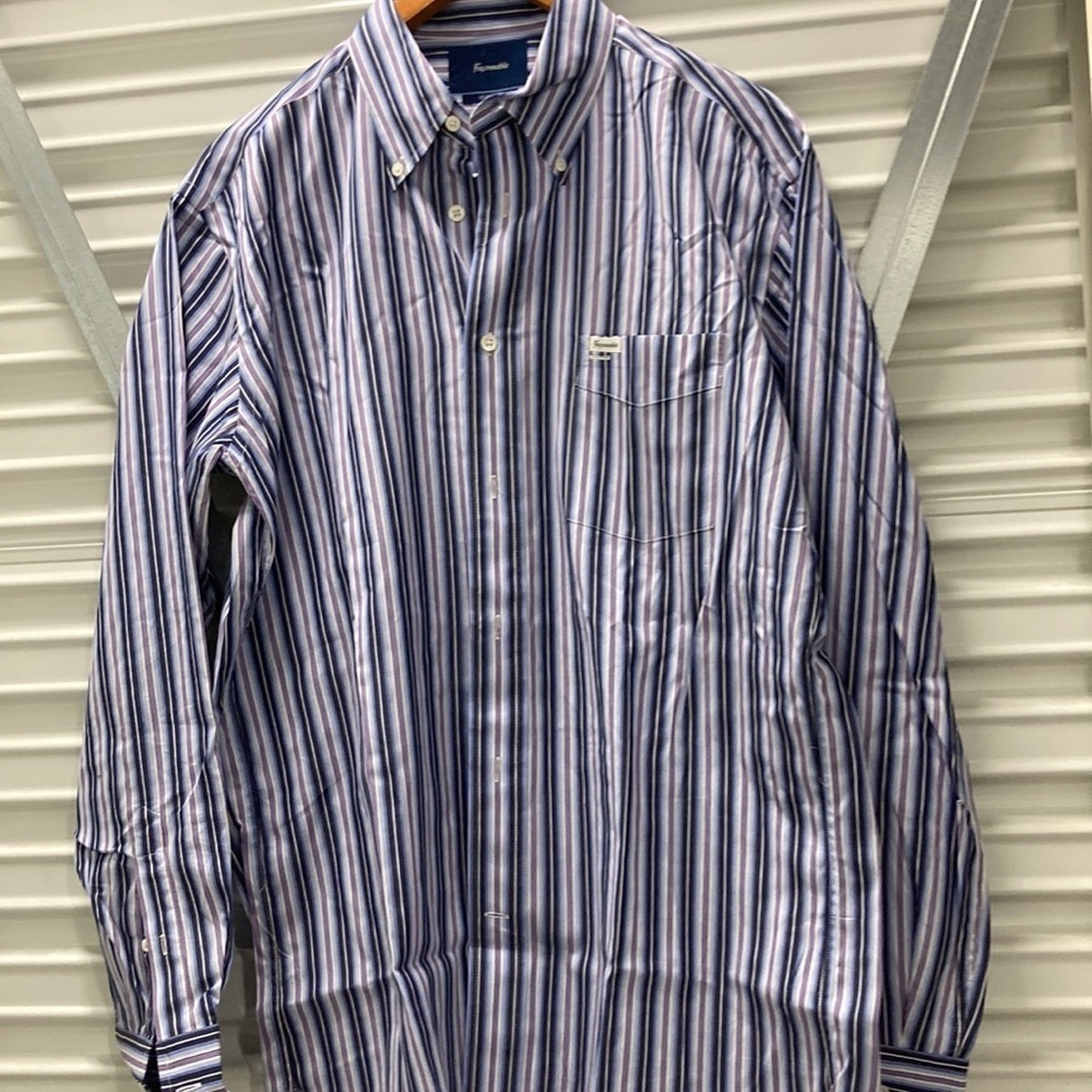 Faconnable Blue and White Casual Button Down Shirt